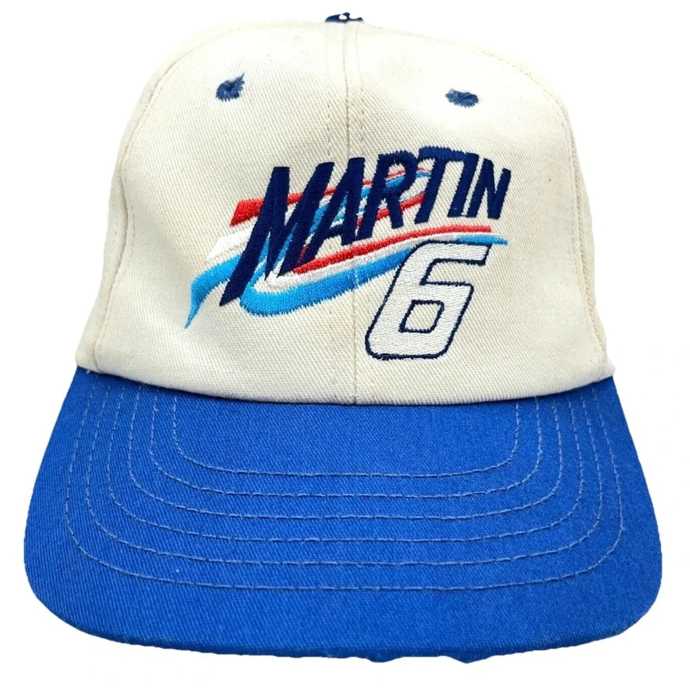 Vintage‎ Mark Martin Snapback Hat Cap Nascar Racing Tee 90s Y2K Blue White USA